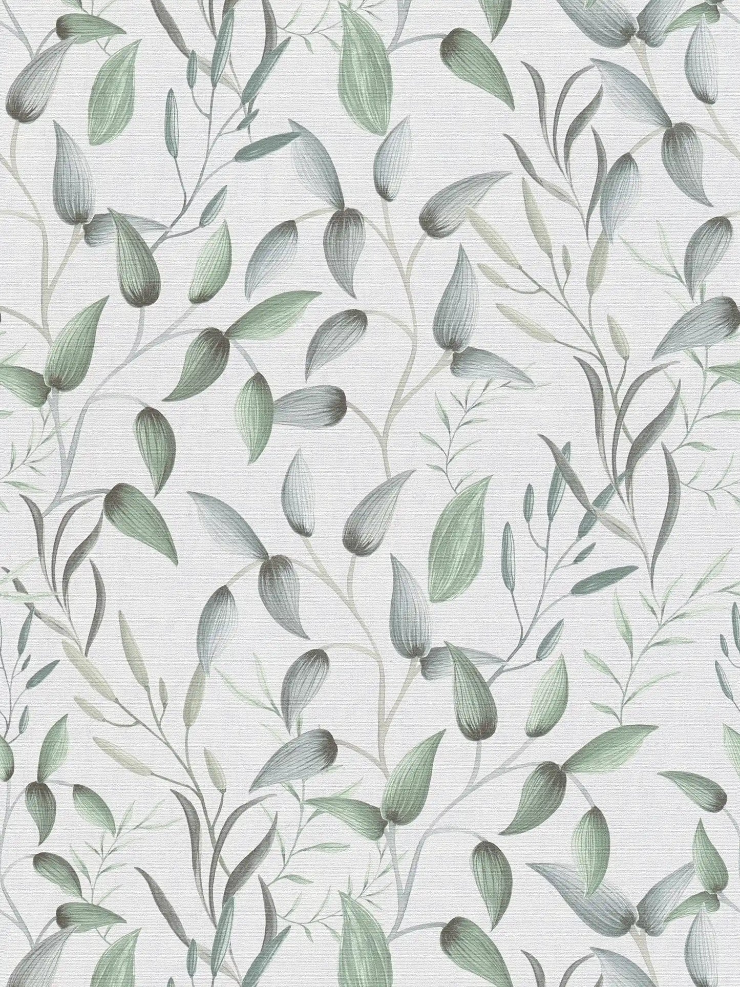 Sample - Floral Tendrils - White/Green/Grey