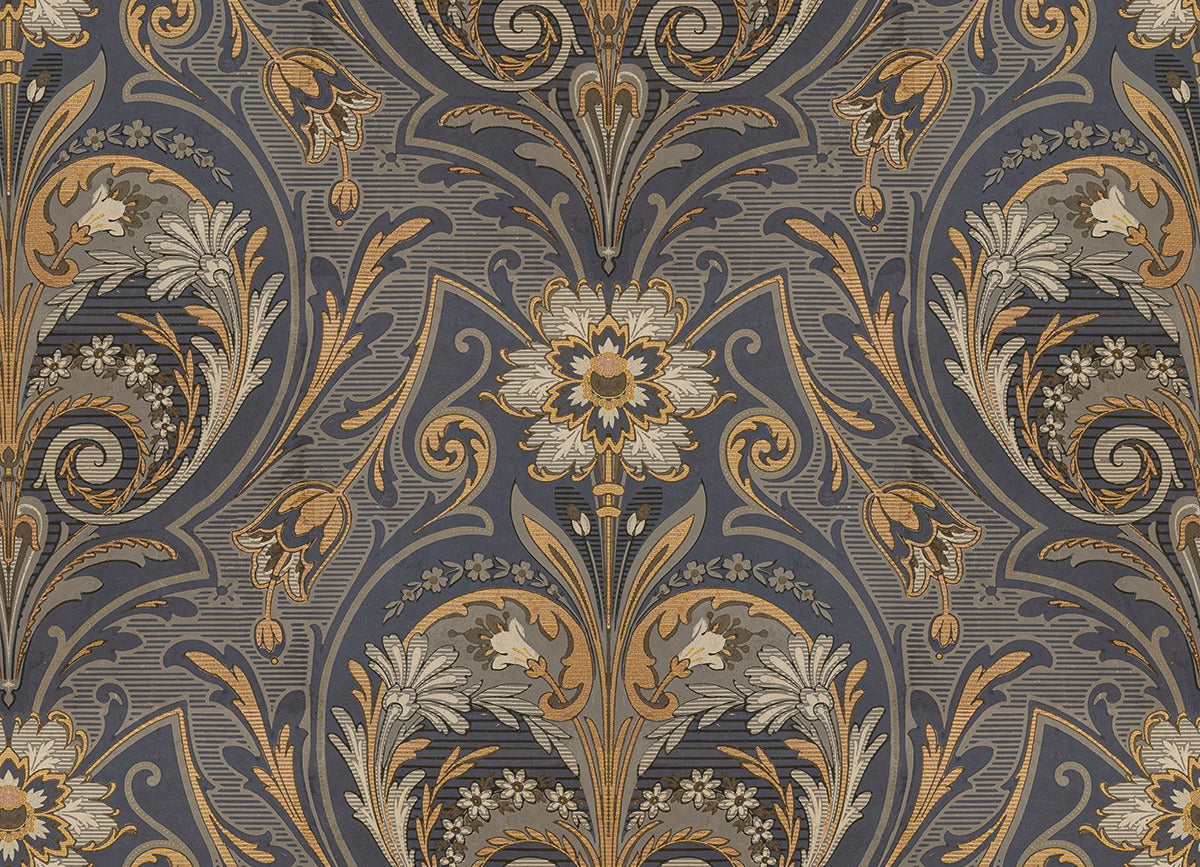 Oscar Antique Medallion - Custom Sized Wallpaper Mural (per m2) - Blue