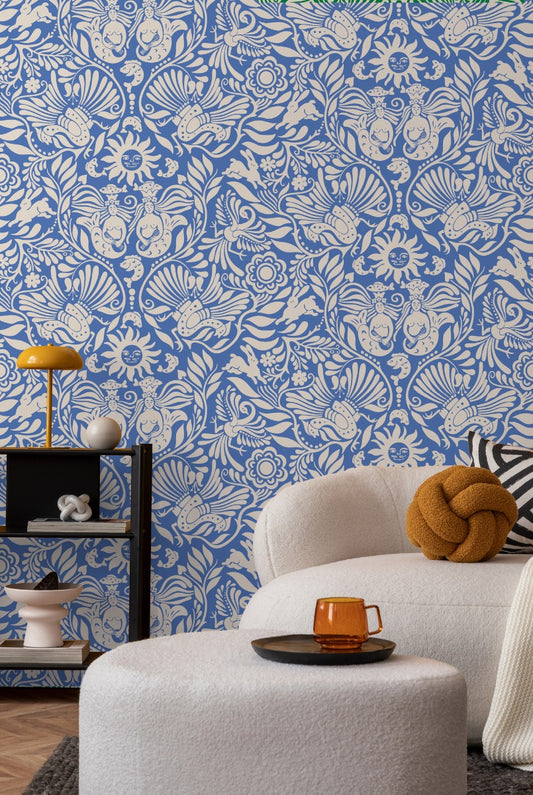 Mermaid Groove - Custom Sized Wallpaper Mural (per m2) - Blue