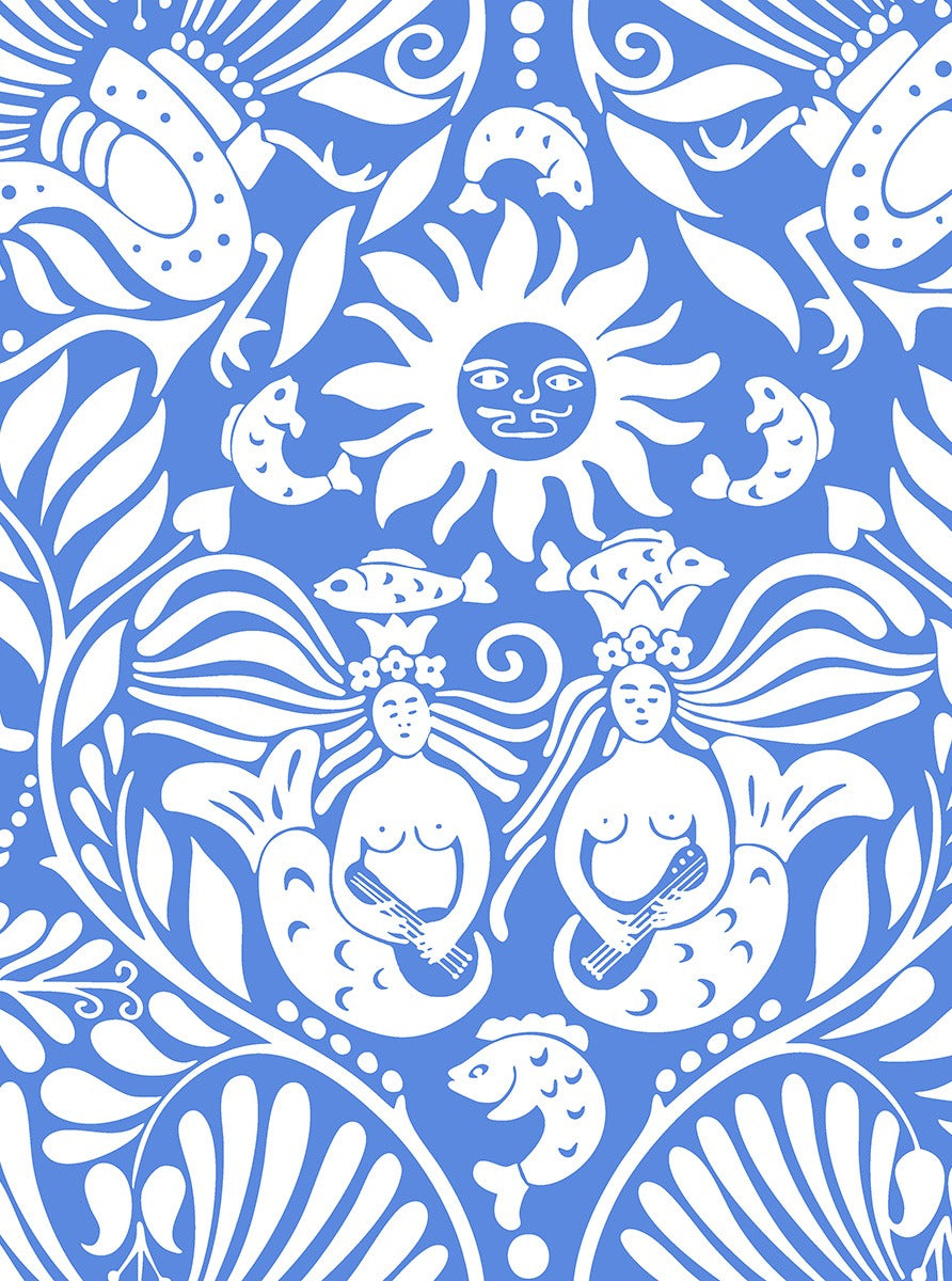 Sample - Mermaid Groove - Custom Sized Wallpaper Mural (per m2) - Blue