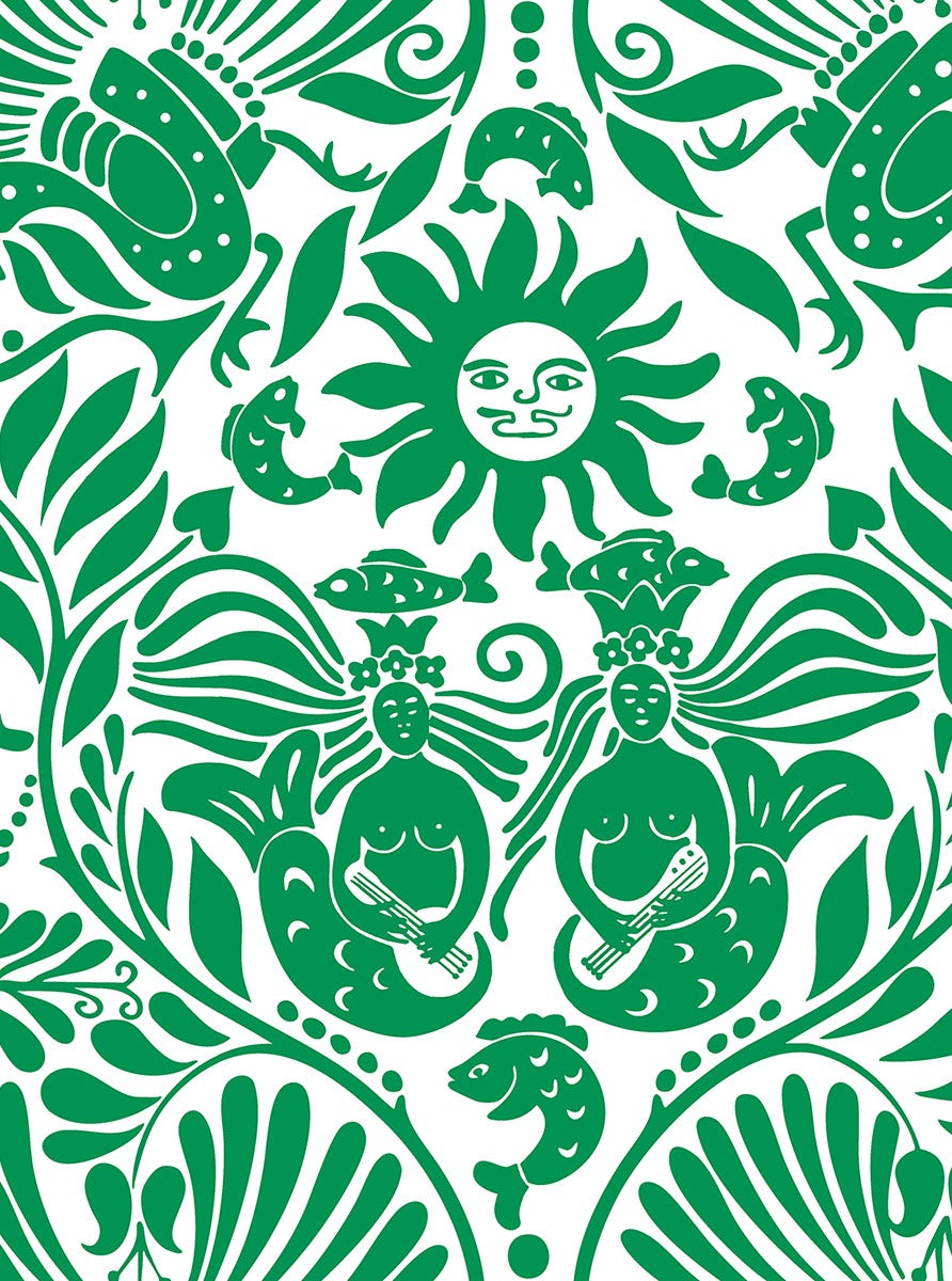 Sample - Mermaid Groove - Custom Sized Wallpaper Mural (per m2) - Green