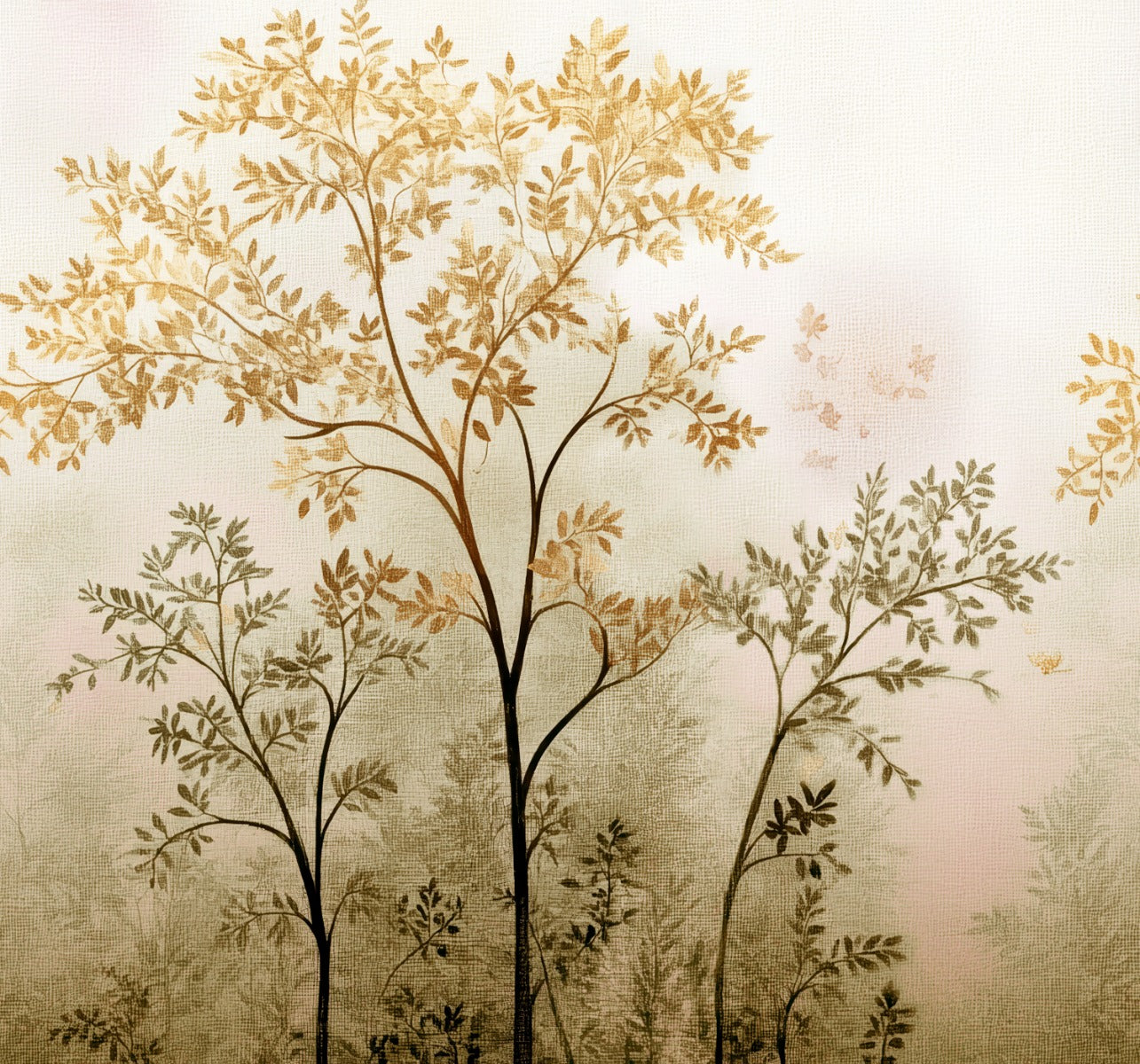 Sample - Misty Morning Tree - Custom Sized Wallpaper Mural (per m2) - Beige Yellow