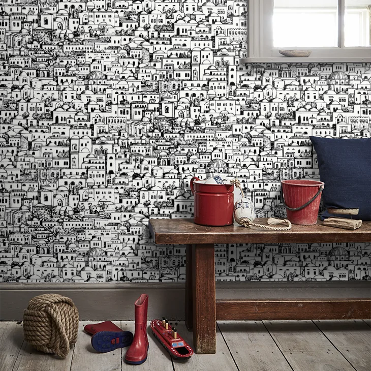 Mediterranea - Cityscape Wallpaper - White & Black