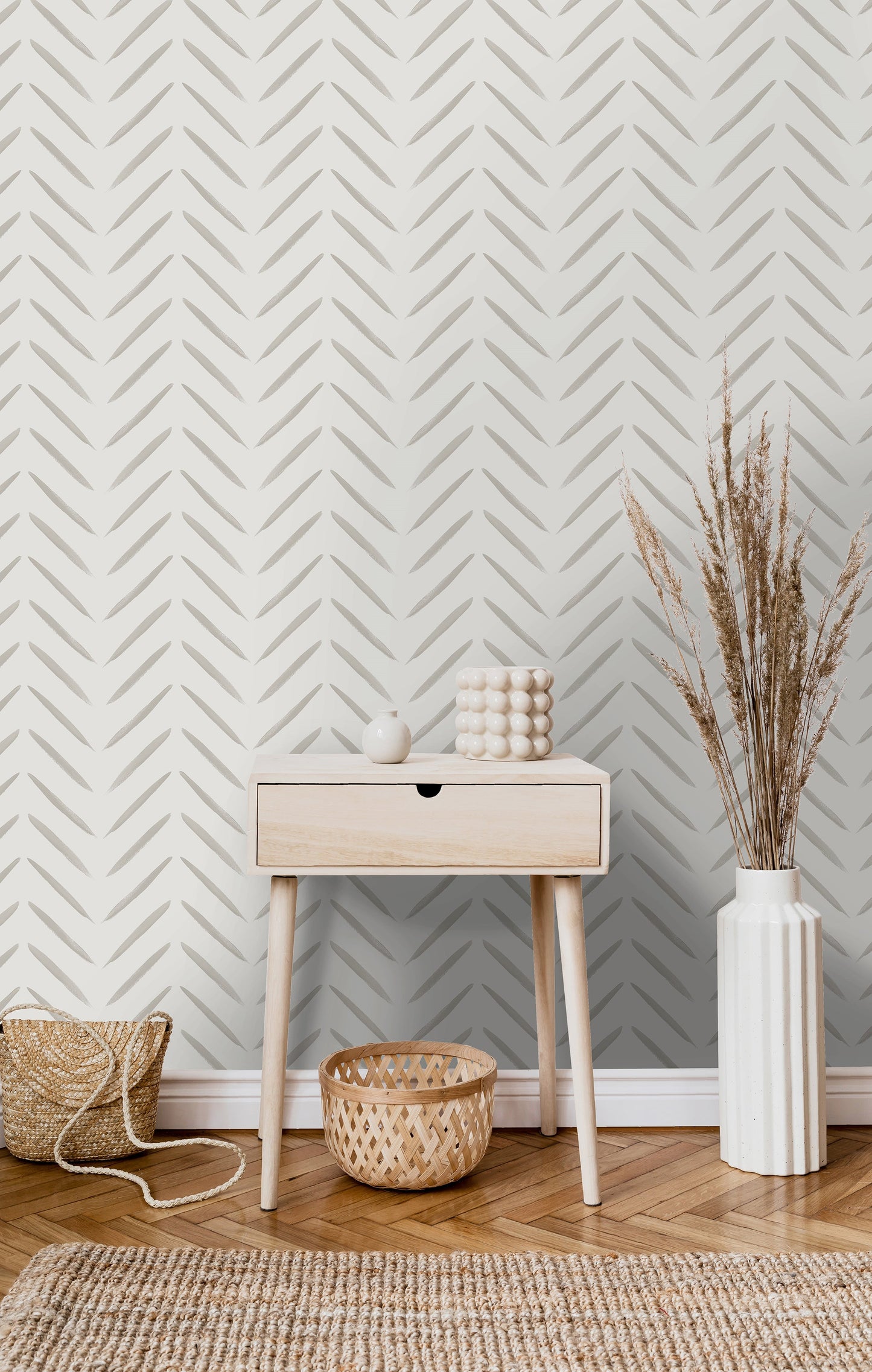 Chevron Brush Marks Wallpaper - Taupe - LAST 3 ROLLS