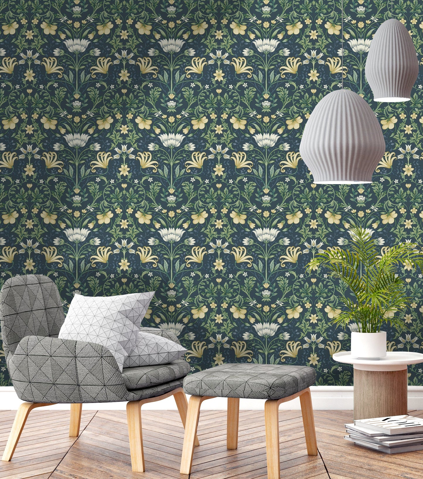 Sample - Vintage Floral Wallpaper - Navy