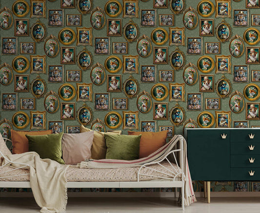 Regal Beasts Whimsical Animal Wallpaper – Sage