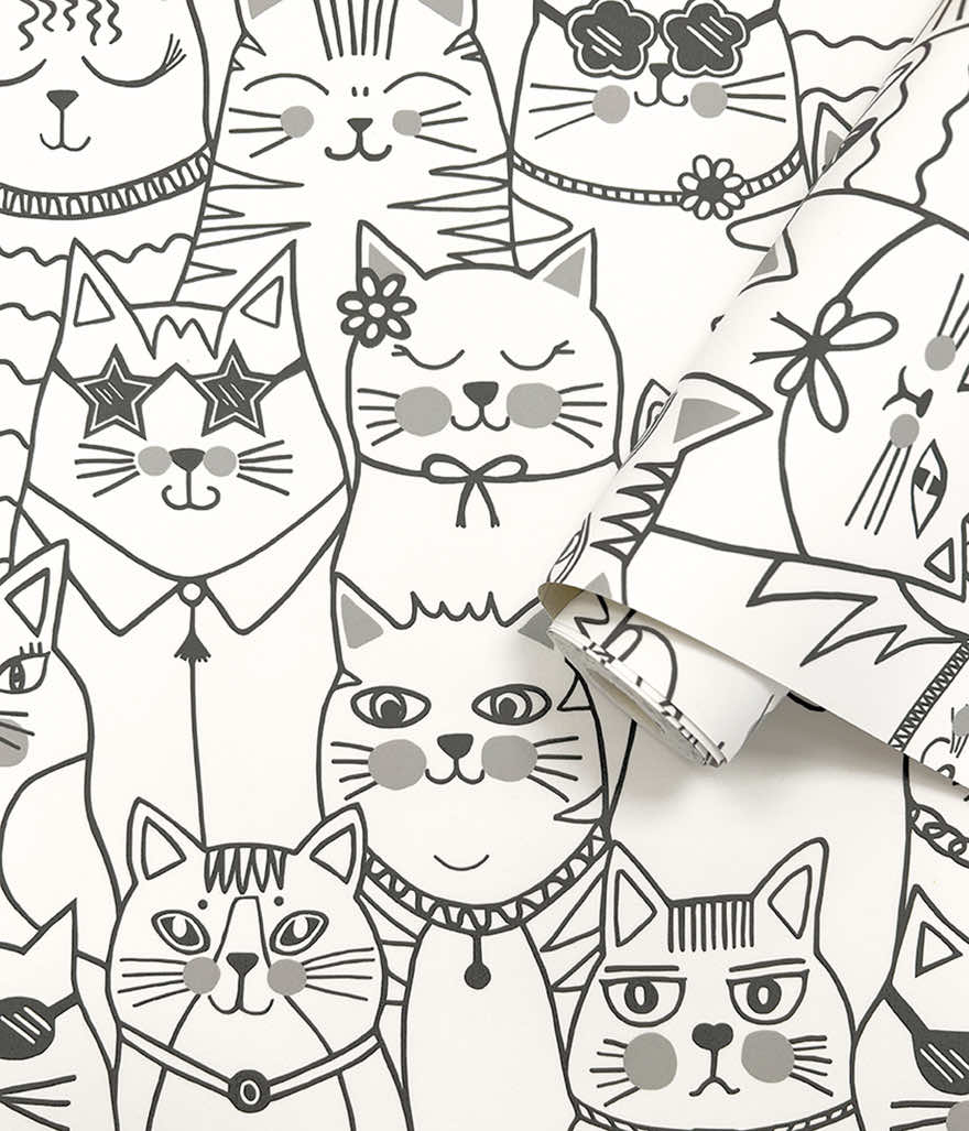 Sample - Colour-Me Cats Wallpaper - Black & White