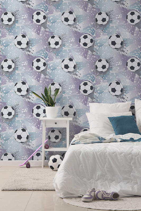 Football Frenzy Wallpaper - Lilac/Silver