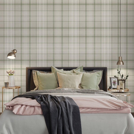 Kirkham Check - Plaid Wallpaper - Green