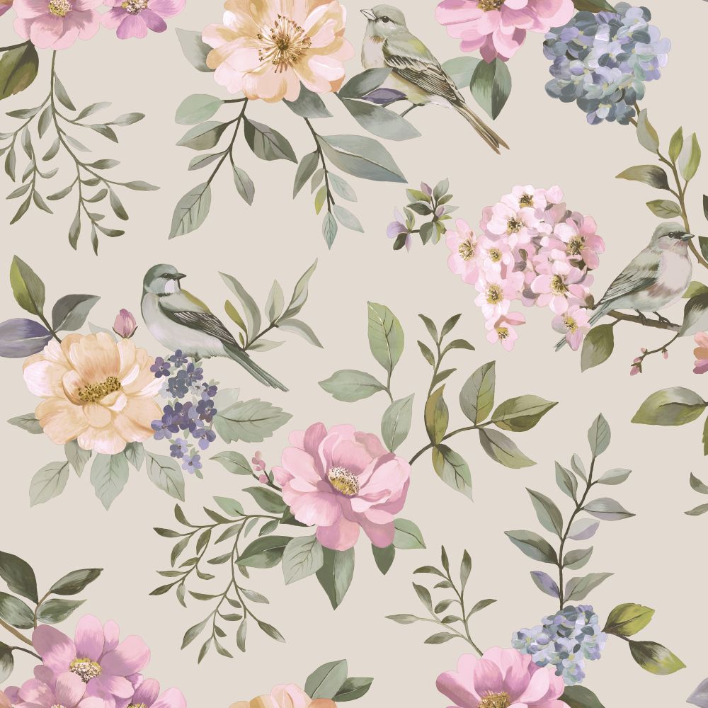 Sample – The Bird Garden Wallpaper – Beige / Multi
