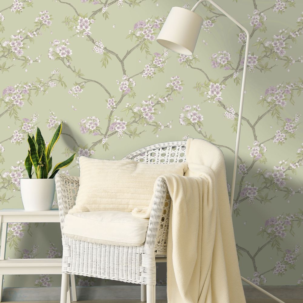 Sample - Cherry Blossom - Wallpaper - Sage Heather