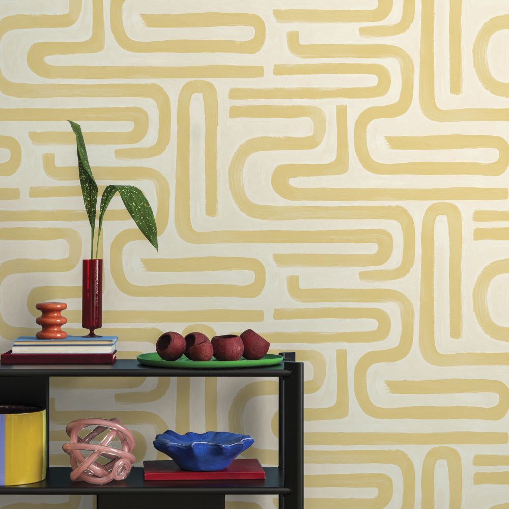 Brushed Geo - Wallpaper - Ochre