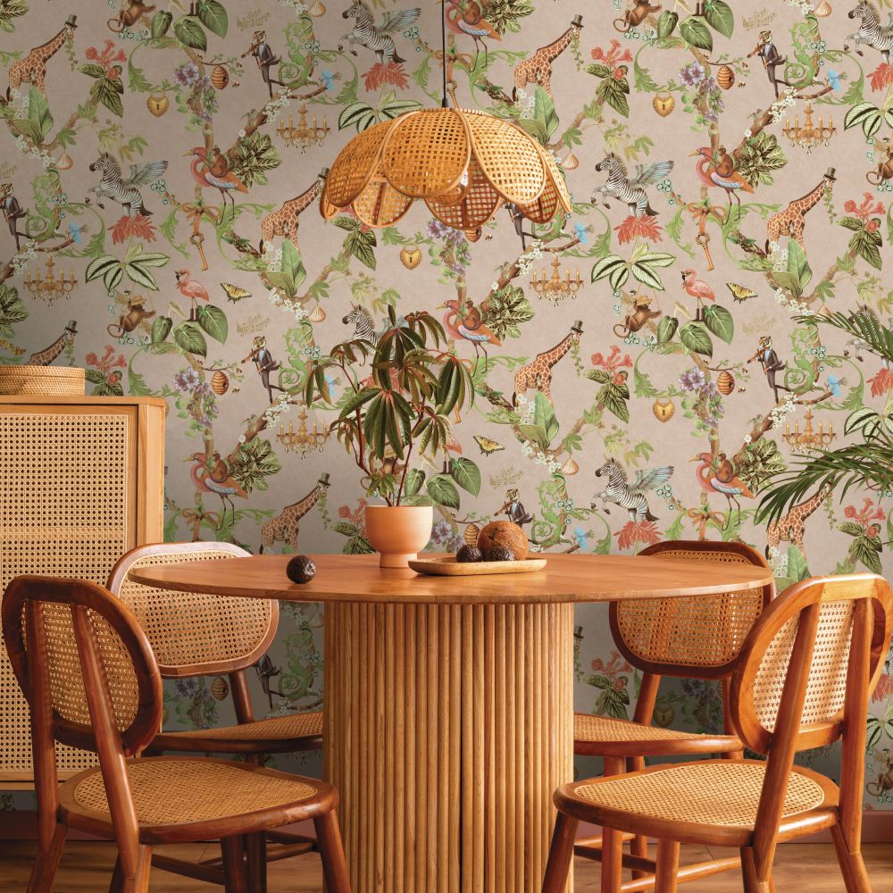 Sample – Safari Symphony – Whimsical Jungle Wallpaper – Soft Pink