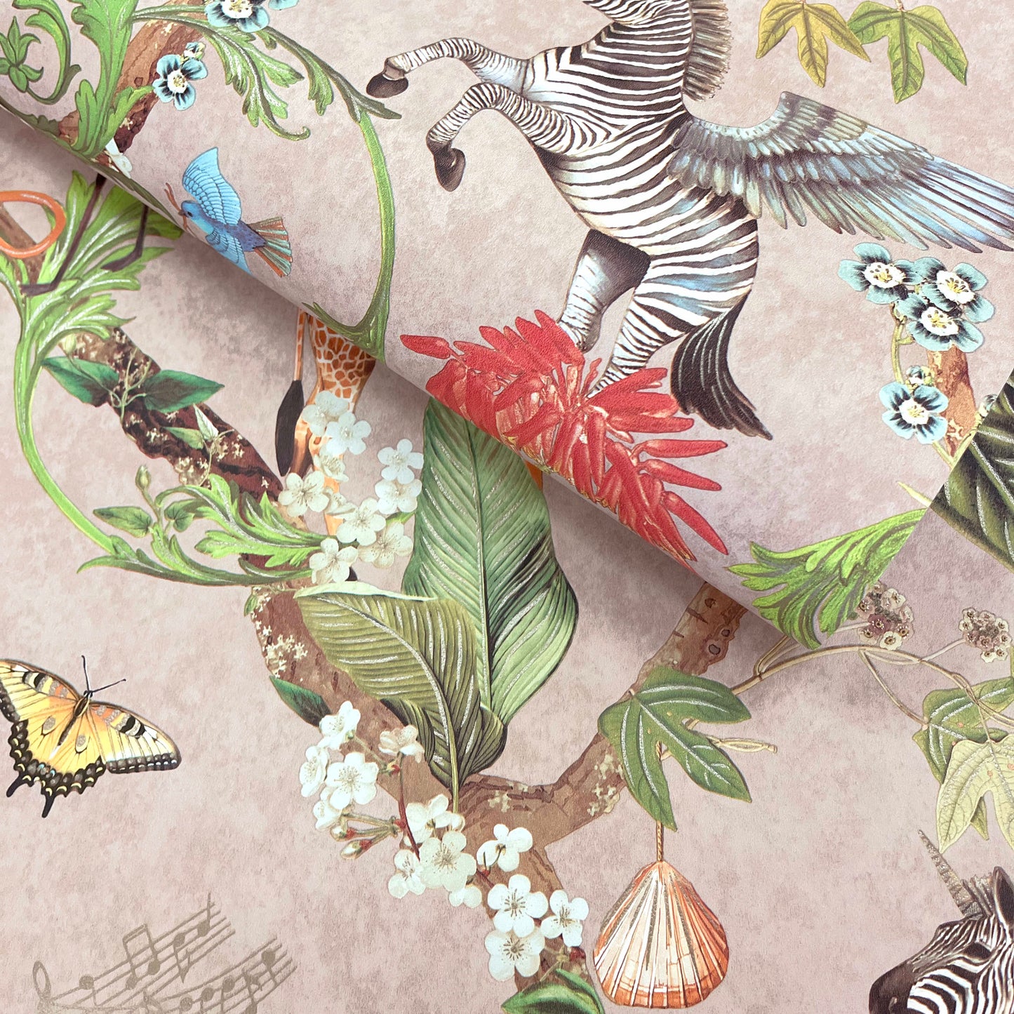 Safari Symphony – Whimsical Jungle Wallpaper – Soft Pink