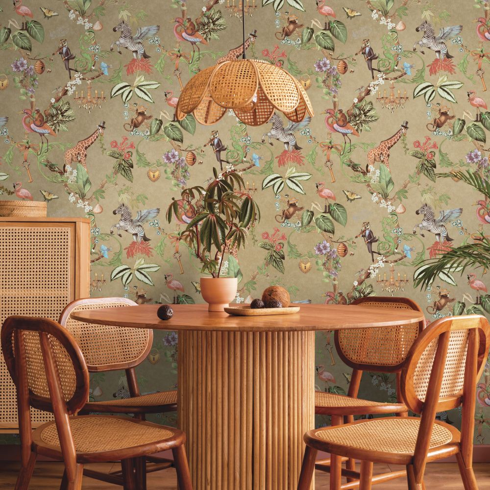 Sample – Safari Symphony – Whimsical Jungle Wallpaper – Gold