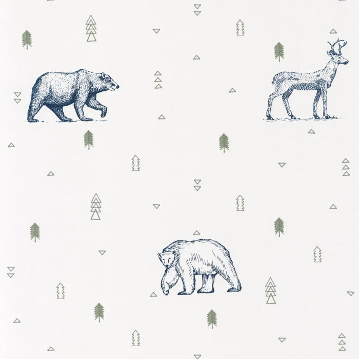 Sample - Our Planet Grizzly Bears Wallpaper - White Blue