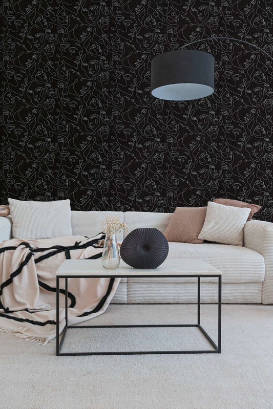 Muse Line Art Face Wallpaper – Black/Silver