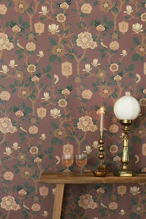 Tokyo Tea Party Wallpaper - Rioja Red