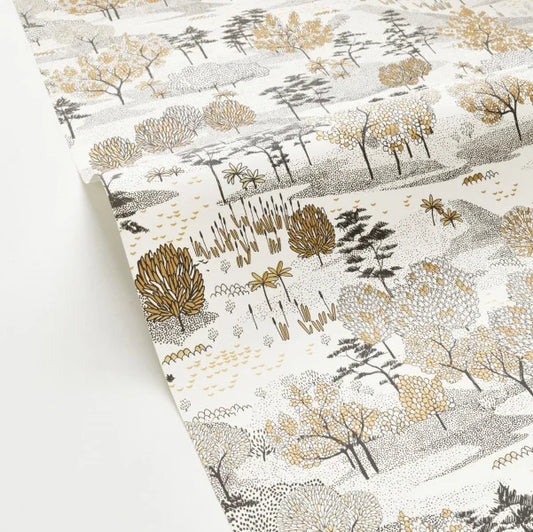 Olinda Garden Wallpaper - White Black Gold