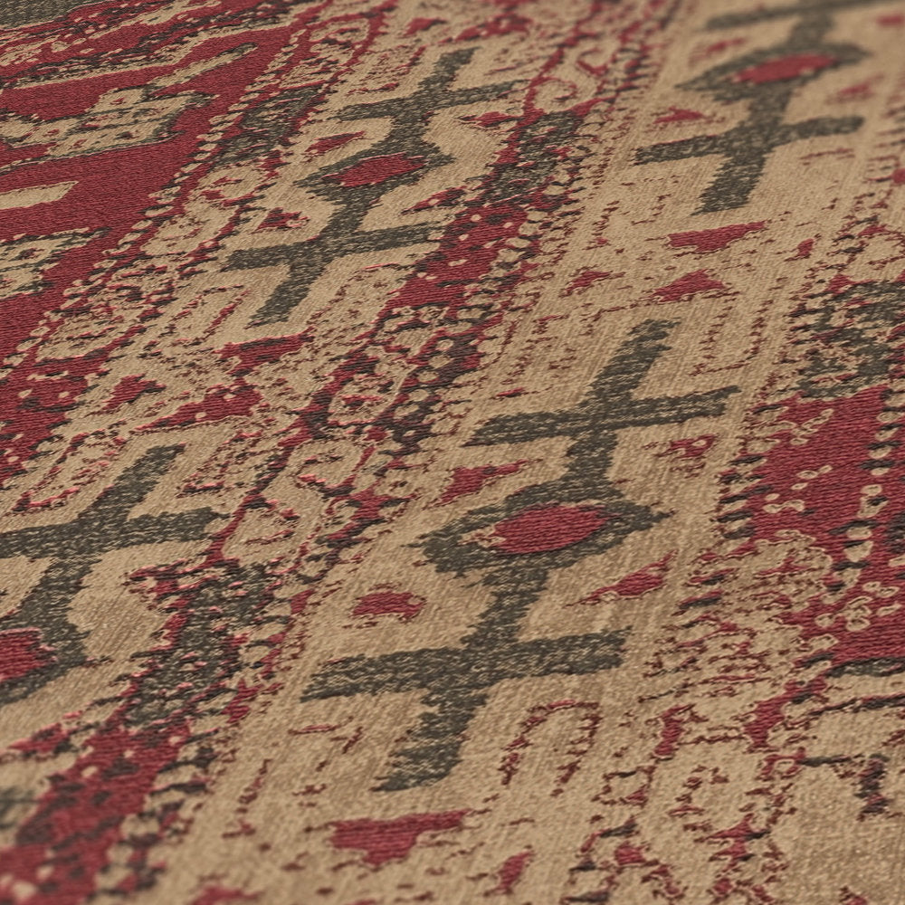 Marrakesh Carpet Wallpaper - Beige Red - Extra Wide
