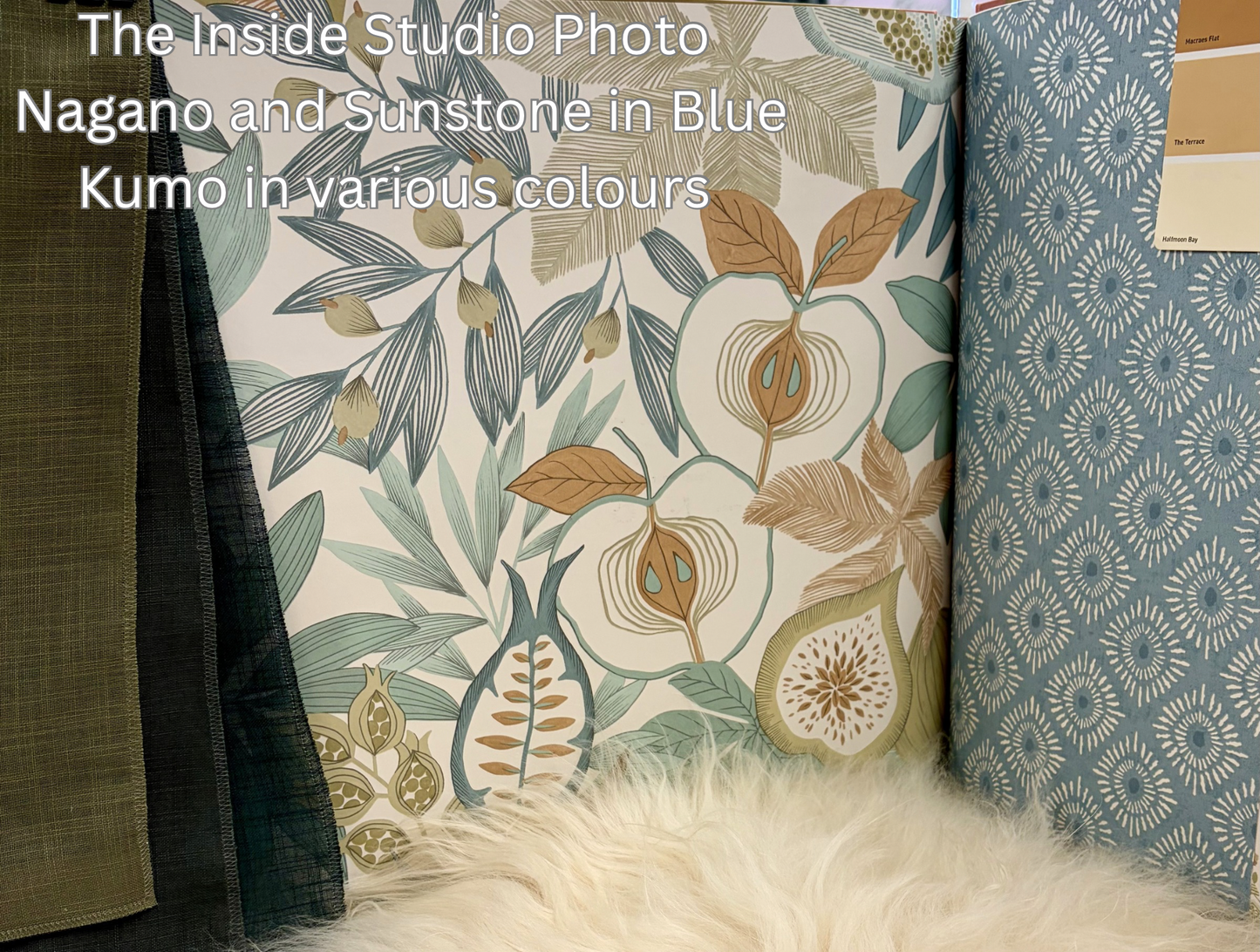 Nagano - Pomegranate and Fig Wallpaper - Blue