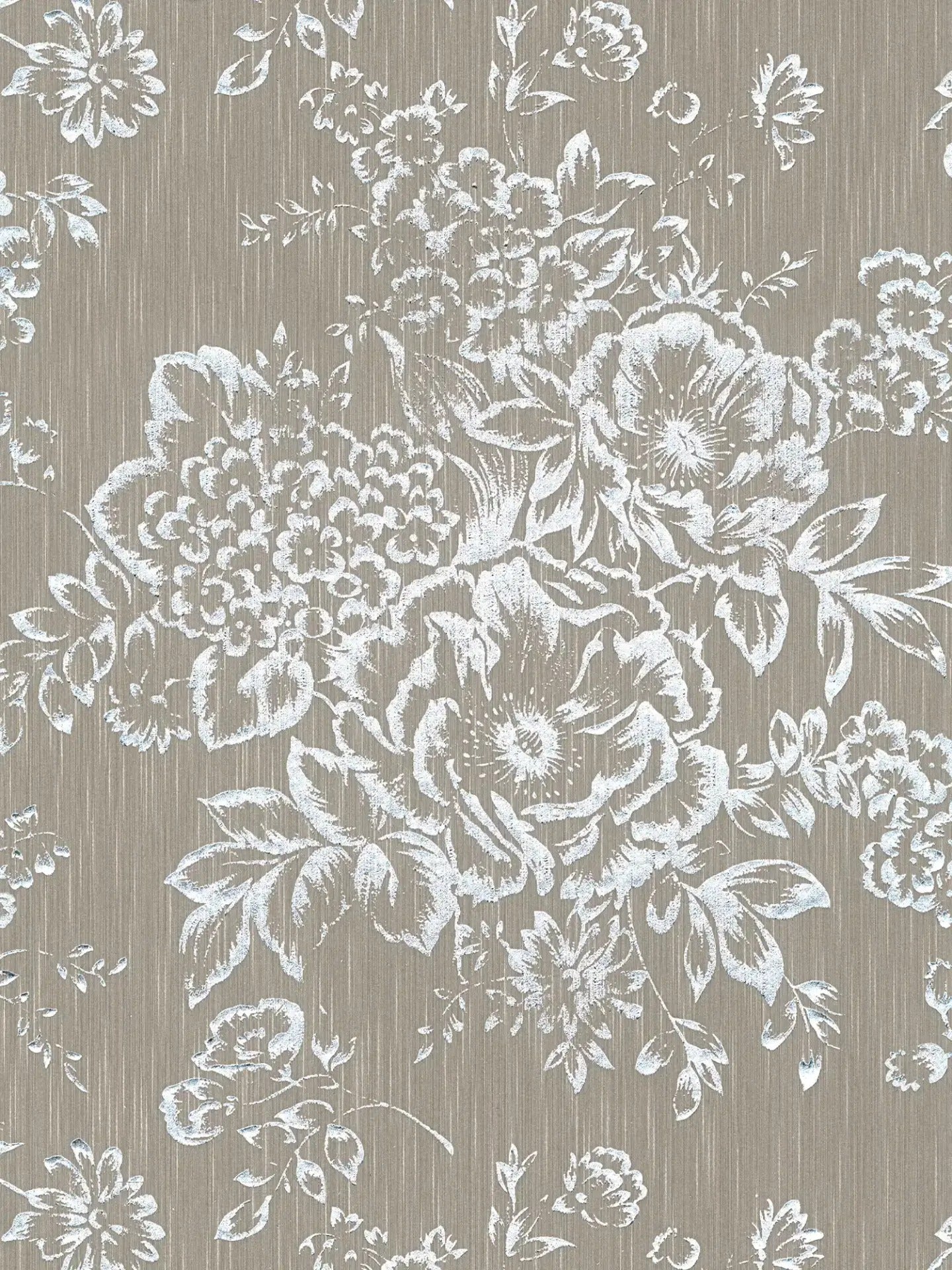 Sample - Textile Flower Wallpaper - Architects Paper - Metallic Silk - Brown/Silver