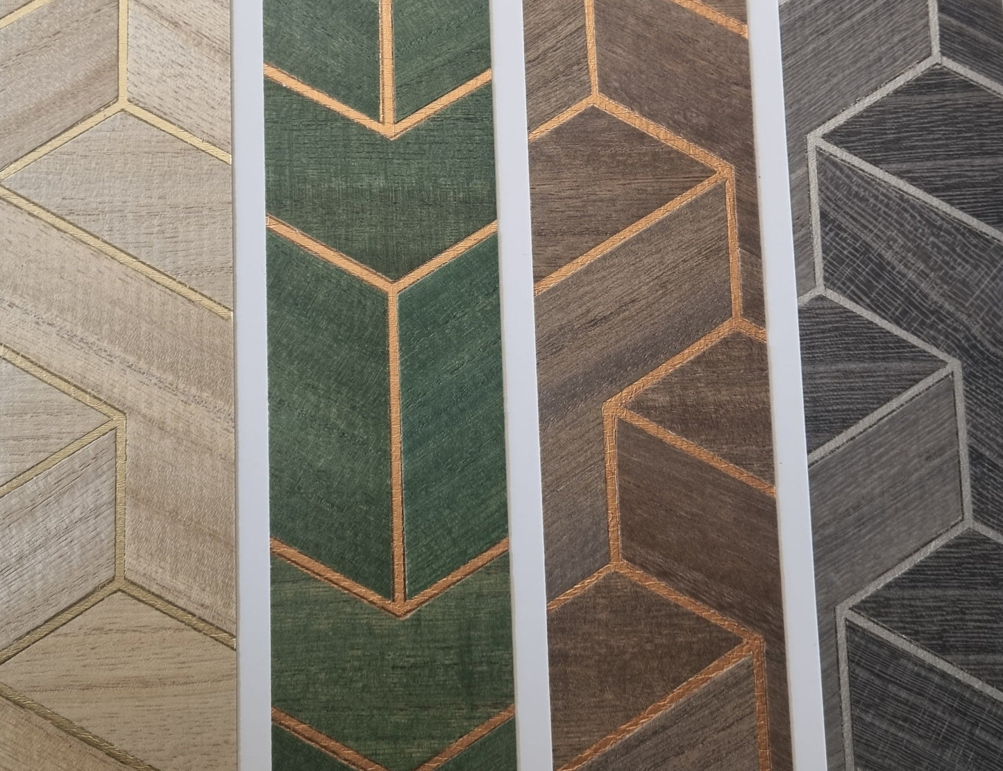 Wood Veneer Geometric Wallpaper - Brown + Gold
