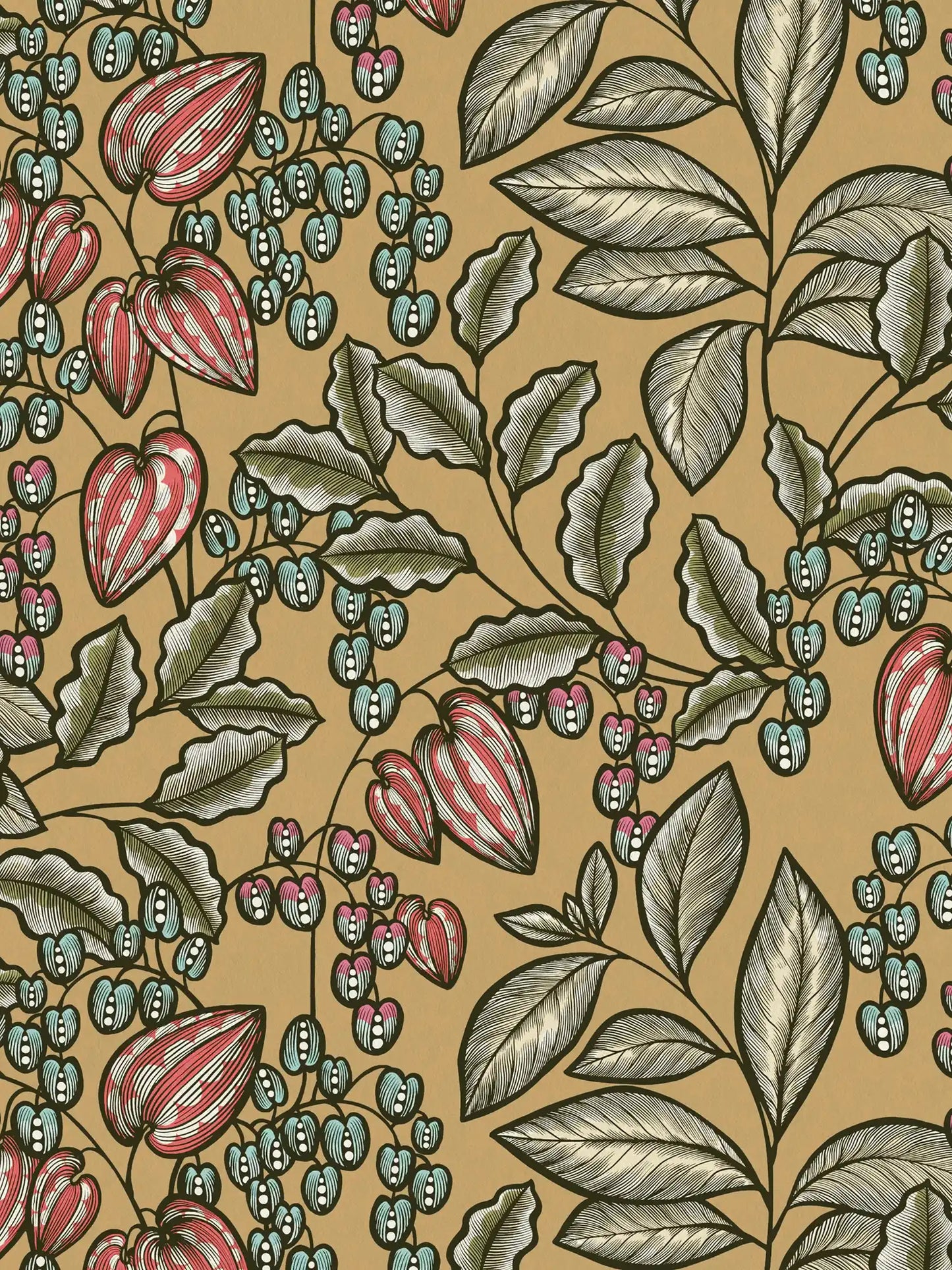 Sample - Floral Vine Wallpaper - Caramel