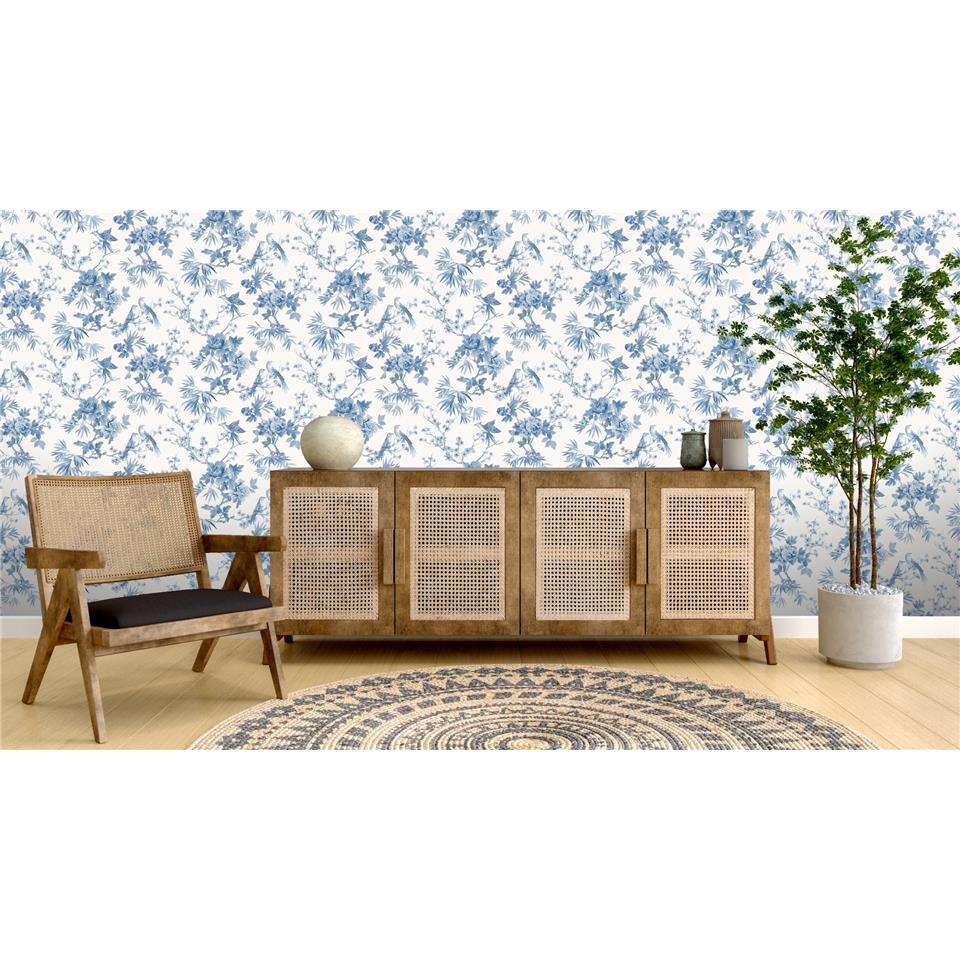 Sample - Amelie Chinoiseries Wallpaper - Blue and White