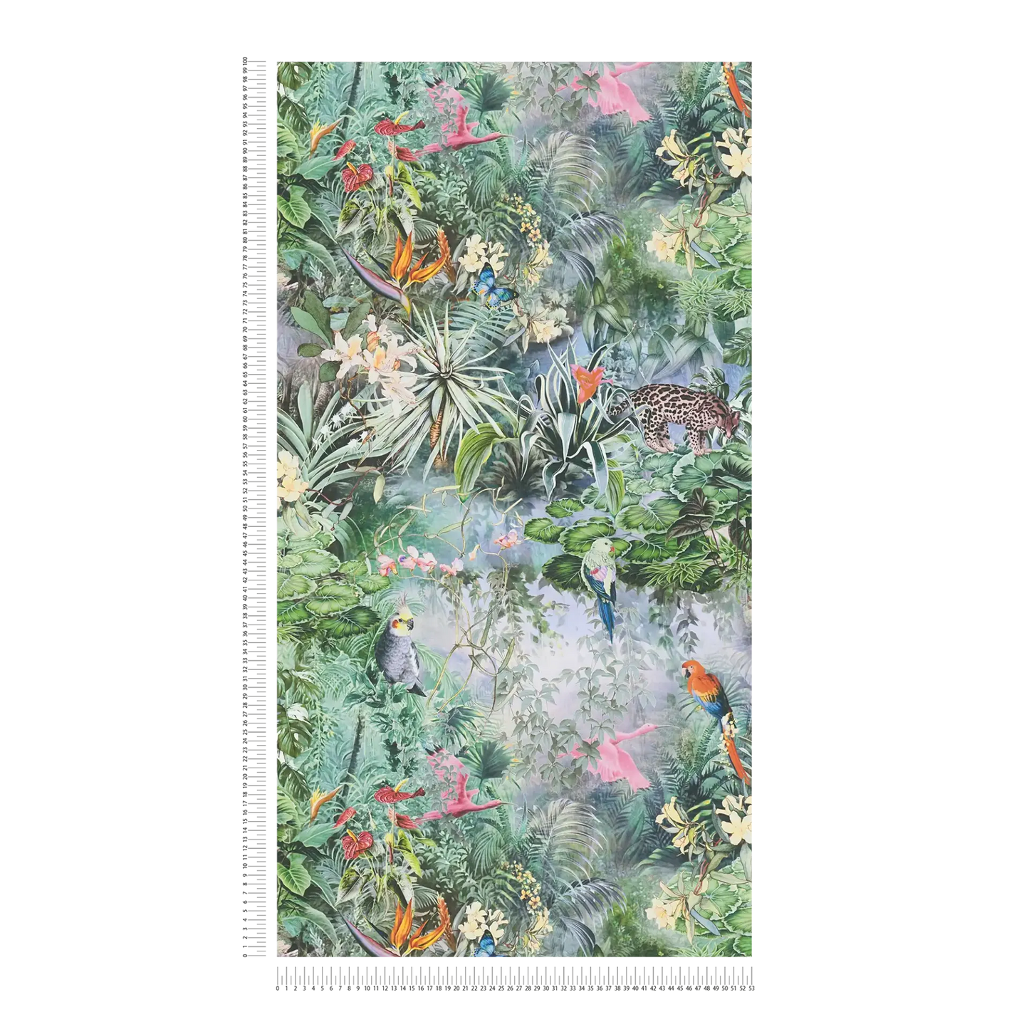 Botanical Elegance – Tropical Parrot Wallpaper – Powder Blue