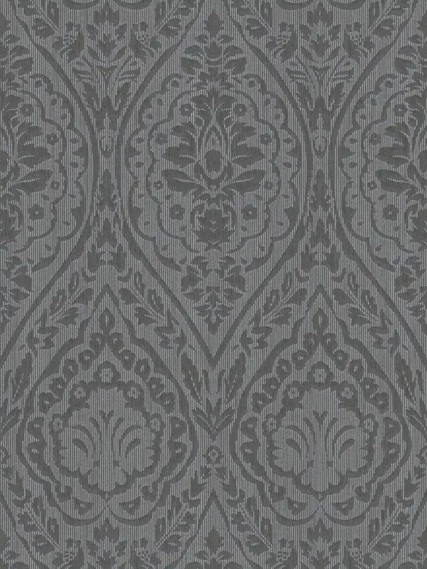 Sample - Textured Damask Textured Wallpaper - Brown/Black