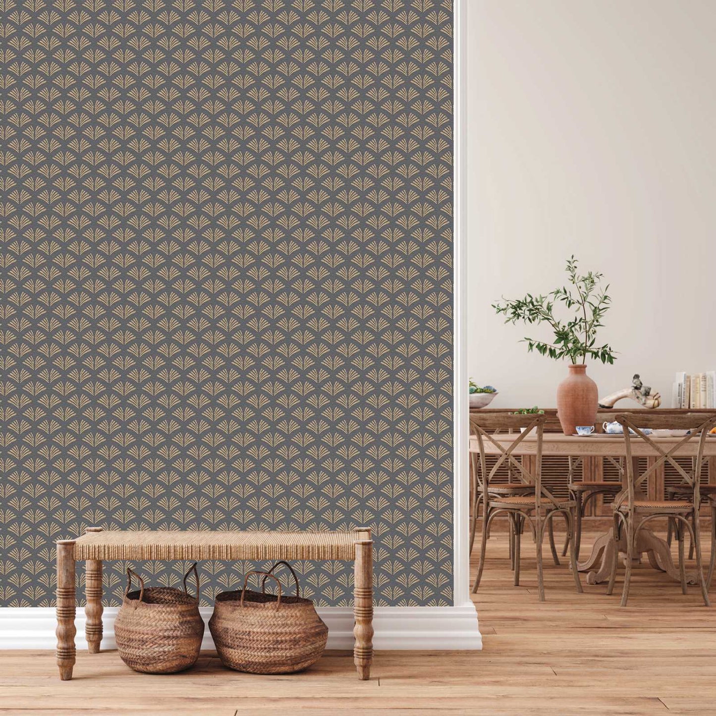 Tiny Wings - Art Deco Wallpaper - Ebony
