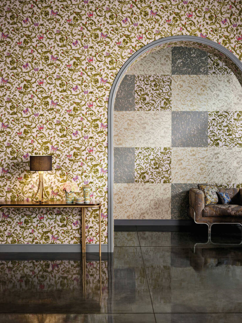 Versace Florals Wallpaper (Versace 3 Collection) - Green/Pink