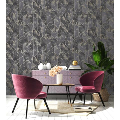 Zarci - Geometric Marble Wallpaper - Charcoal/Gold - Last 26 Rolls