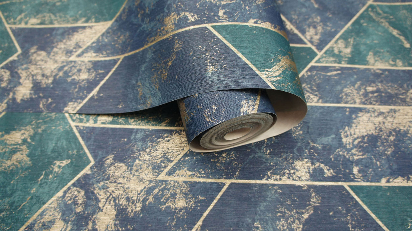 Zarci - Geometric Marble Wallpaper - Navy - Last Roll
