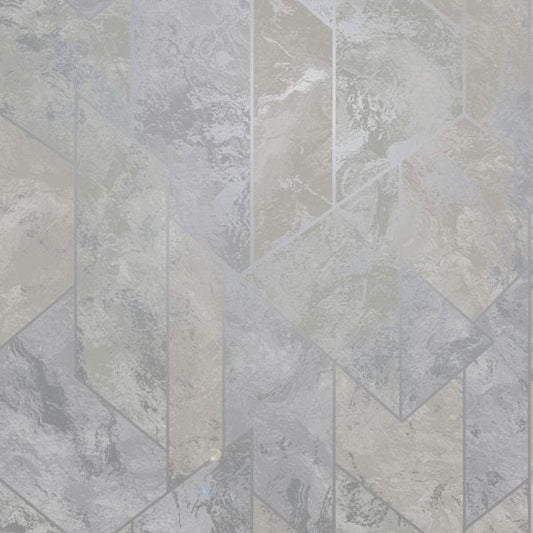 Zarci - Geometric Marble Wallpaper - Grey/Silver - Last 4 Rolls