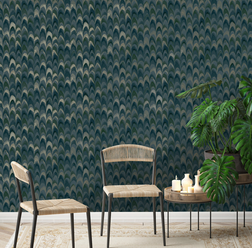 Ruba - Peacock feathers Wallpaper - Teal - Last 29 Rolls Due July