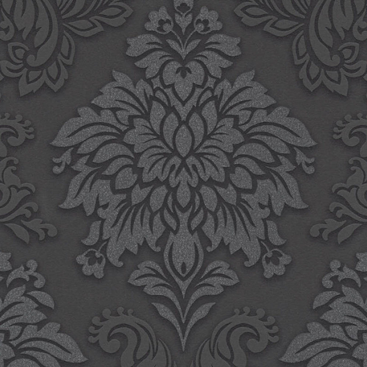 Sample - Two Toned Damask Wallpaper - Black