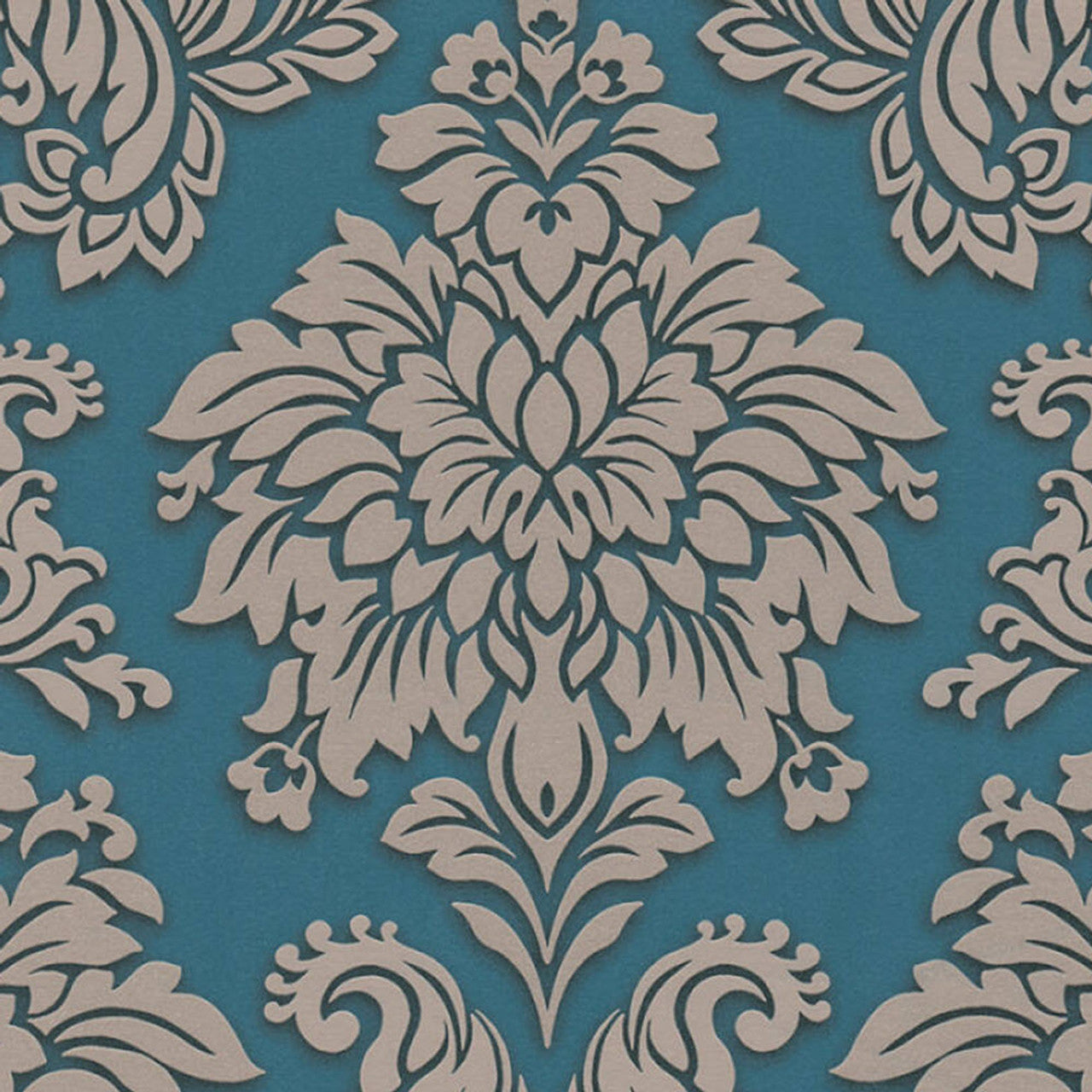 Sample - Two Toned Damask Wallpaper - Blue - Teal