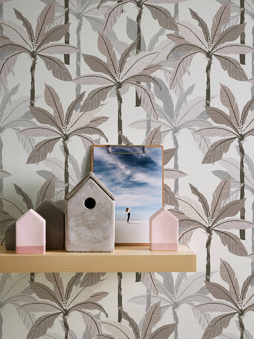 Palm Shadow Vinyl Wallpaper - Beige/Grey - Last 12 Rolls