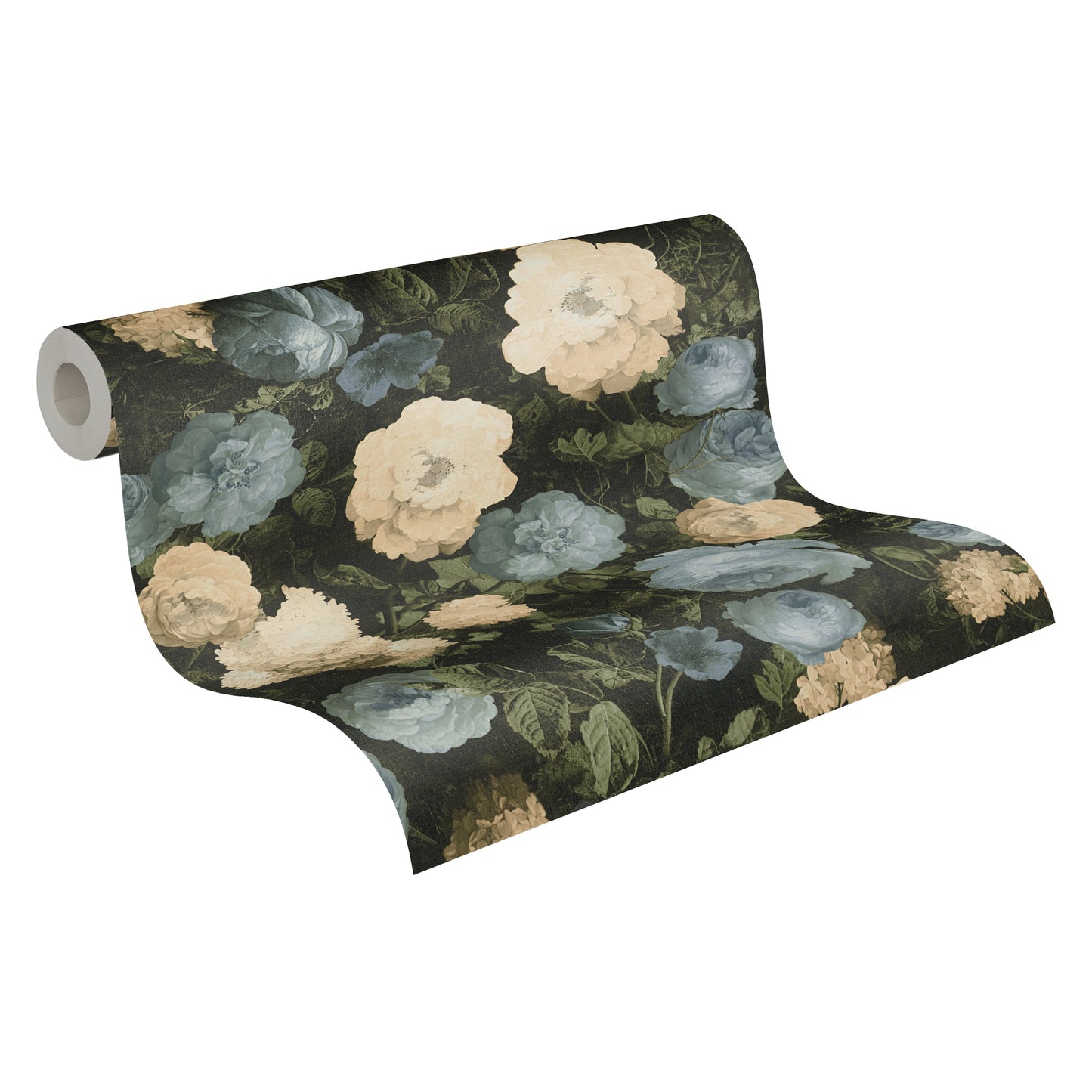 Oil Painting Bouquet Floral Wallpaper - Blue & Cream - Discontinuing