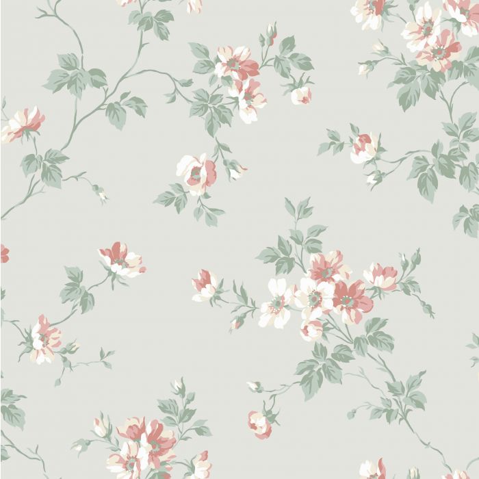 Sample - Kristina - Pastel Floral Wallpaper - Red/Green
