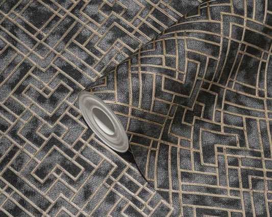 Geo Parquet Wallpaper (Metropolitan Stories 3 Collection) - Black