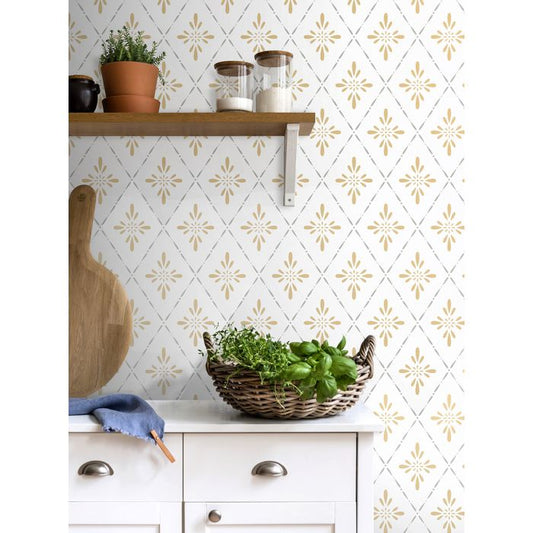 Geo Star Floral Wallpaper - Yellow