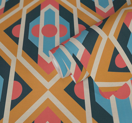 Vibrant Retro Fusion Wallpaper - Yellow/Blue