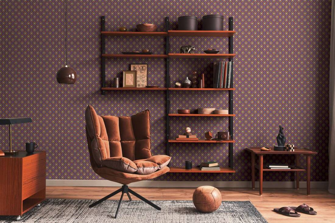 Vintage Dotted Wallpaper - Purple/Yellow Green