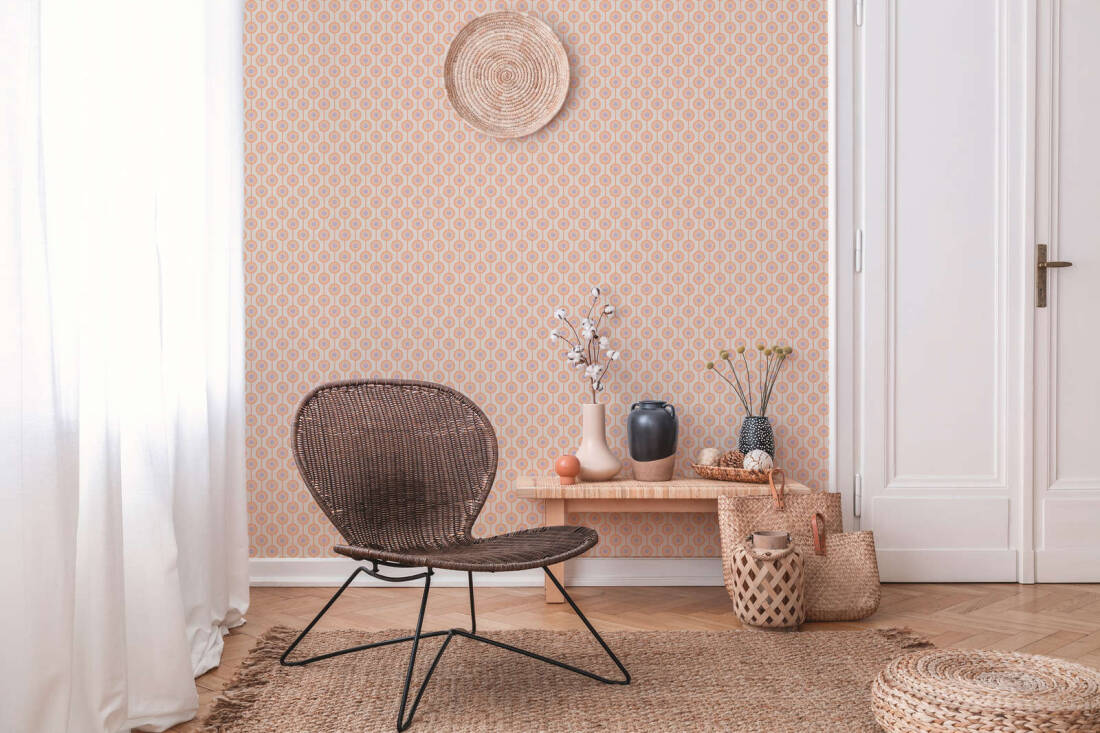 Vintage Dotted Wallpaper - Peach/Beige