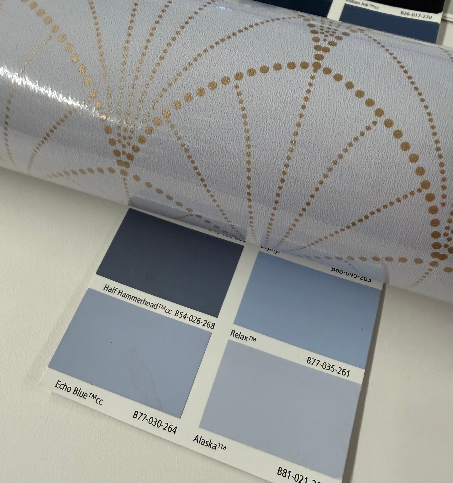 Stardust Art Deco Wallpaper - Blue Grey Gold - Discontinuing