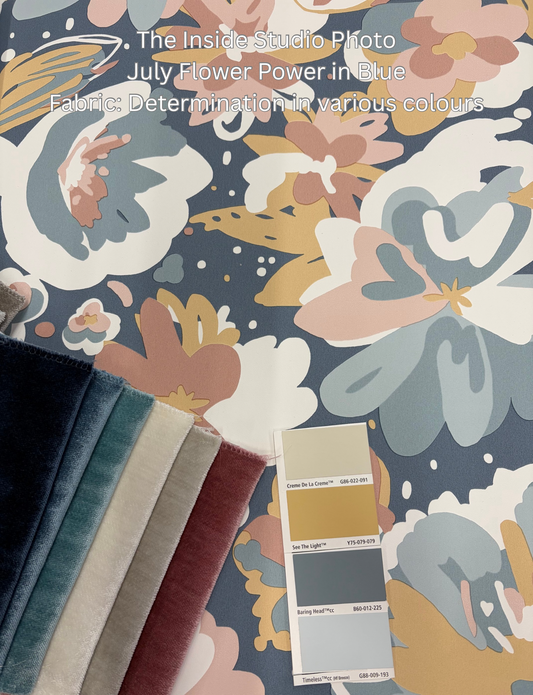 July Flower Power Vinyl Wallpaper - Blue - Last 26 Rolls