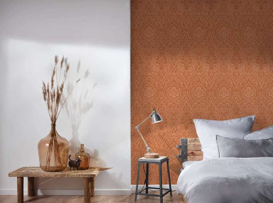 Textured Damask Textured Wallpaper - Orange